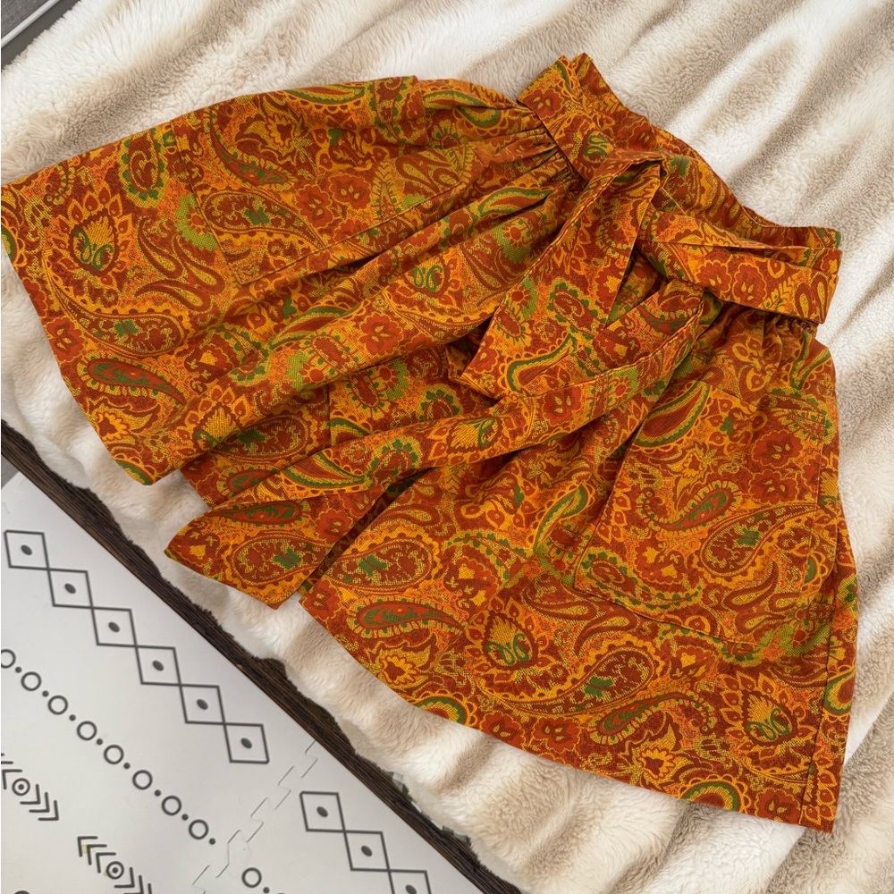Vintage Orange and Green Paisley A-Line Skirt